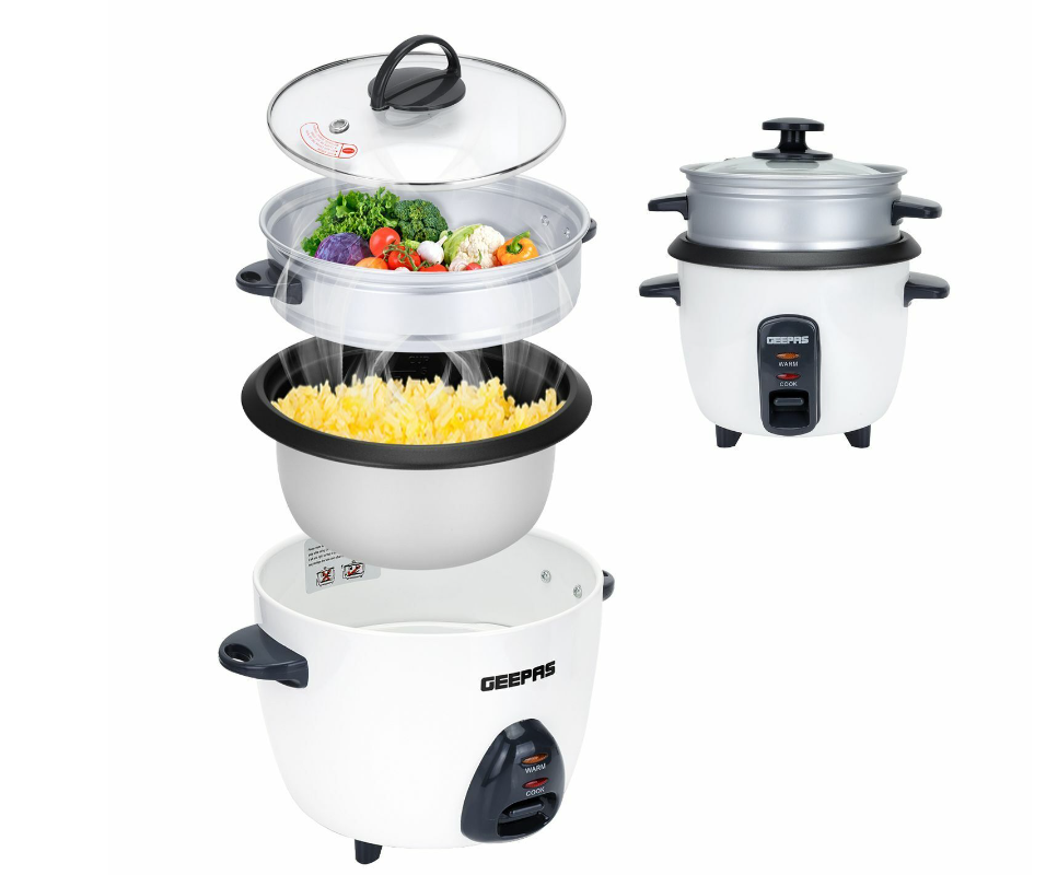 Rice Cooker Steamer Pot 3 in 1 Cooking Non Stick Electric Keep Warm Geepas